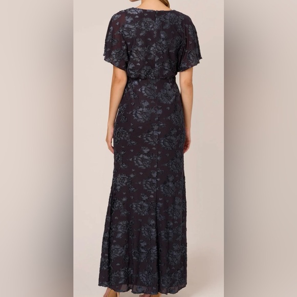 Adrianna Papell Dark Blue Floral Gown - Picture 4 of 12